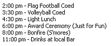 The reunion itinerary. The reunion itinerary.